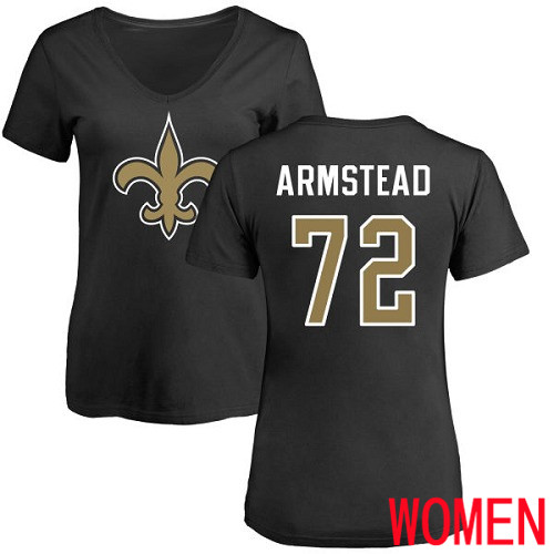 New Orleans Saints Black Women Terron Armstead Name and Number Logo Slim Fit NFL Football #72 T Shirt->women nfl jersey->Women Jersey